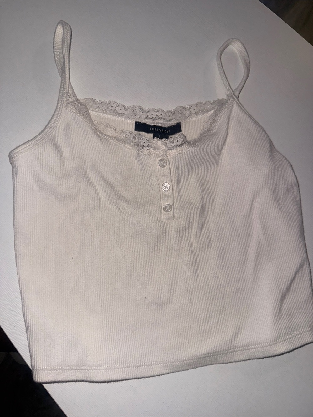 Forever 21 White Lace-Trim Ribbed Cami Tank